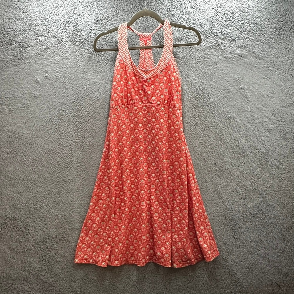 Prana Quinn Dress Large Orange White Geometric Diamond Racerback Shelf Bra
